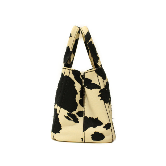 Prada Kanapa Handbag Canvas Cow Pattern Black Ivory - Picture 3 of 16